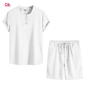 Men Casual 2-Piece <b>Knitted</b> Solid T-Shirt Shorts <b>Set</b> Breathable Summer Baggy Fit Drawstring Waist High Quality Custom Logo - Product Image 2