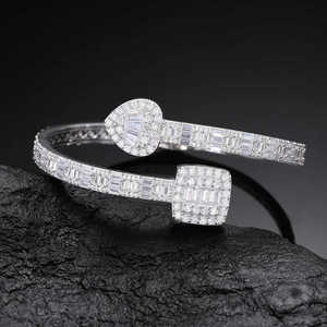 Luxury <b>Solid</b> <b>Gold</b> Lab Grown Diamond Baguette Heart Square Bypass <b>Bangle</b> Asymmetric Open Cuff Bracelet Fine Jewelry Women's IGI - Product Image 2