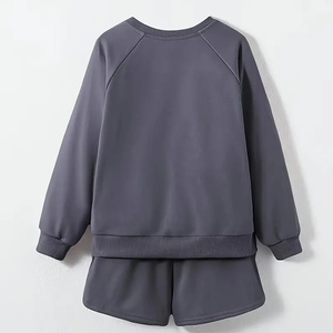 Conjunto de Sudadera y Pantalones Cortos Deportivos Unisex de Color Sólido, Cuello Redondo, Manga Larga, Ropa Casual de Otoño, Conjunto de 2 Piezas - Product Image 2
