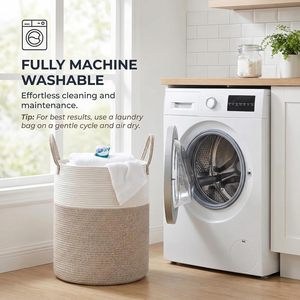 ตะกร้าผ้าทรงกลมแบบพับได้ MORE TEXTILES 60 ลิตร รุ่น Modern Eco-Friendly ทำจากเชือกฝ้าย สีน้ำตาล พร้อมหูหิ้วเสริมความแข็งแรง - Product Image 3