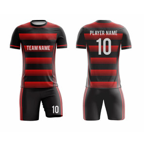 Conjunto de Camiseta de Fútbol Sublimada Personalizada para Hombre, Negra con Rayas Rojas, Absorbente de Humedad, Corte Atlético, Manga Corta, Uniforme para Todas las Temporadas - Product Image 1