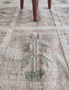 Handwoven Natural Jute Kilim Area <b>Rug</b> with Green Floral Grid Pattern Eco-Friendly Medium Pile Carpet for Living Room - Product Image 4