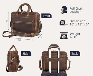 Maletín de Cuero Genuino para Portátil, Bolsa de Mensajero Elegante para Oficina, Viajes, para Hombres y Mujeres - Product Image 5