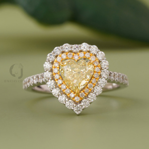 Heart Cut Yellow Lab Diamond Ring Double Halo Silver Tone Metal Pavé Band <b>Unique</b> Engagement Promise Jewelry <b>for</b> <b>Her</b> 1.02CT - Product Image 1
