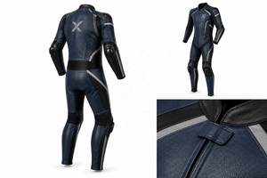 Combinaison de moto en cuir pleine fleur de vachette X Top Grain |   Noir Bleu |   Logo X |   Fabricant OEM ODM |   Qualité de conception haut de gamme | - Product Image 6