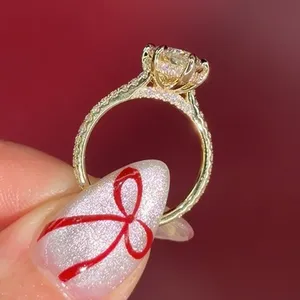 Moissanite Marquise Cut Engagement <b>Ring</b> 925 Sterling Silver Yellow Gold Plated Pave Band Fine Jewelry - Product Image 6