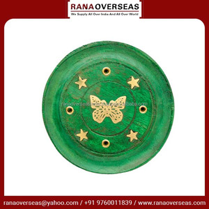 Placa de palo de incienso de madera tradicional con mariposa y estrella incrustaciones de latón soporte al por mayor para fragancia a precios asequibles - Product Image 2
