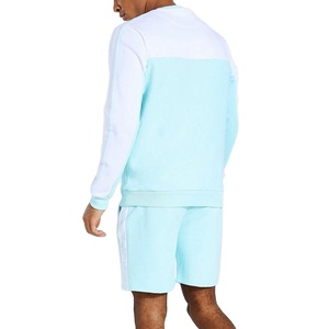 Short personnalisé 2 pièces sweat-shirt assorti homme bande de couleur bloc côtelé garniture col rond pull ensemble survêtement Fitness 2026 - Product Image 2