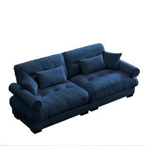 Grande Divano Moderno a Due Posti in Velluto con Braccioli Imbottiti e Cuscini Decorativi per il Soggiorno - Product Image 4