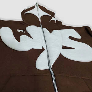 Sweat à capuche zippé intégral en molleton imperméable de haute qualité, mélange polyester/coton, impression puff, streetwear, poids lourd, personnalisé pour homme - Product Image 3