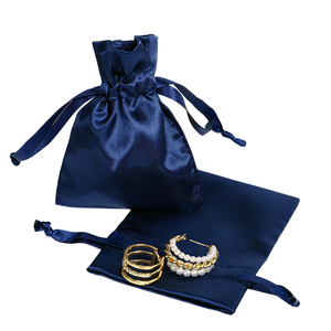 Custom Luxury <b>Black</b> Thick Silk Satin <b>Bag</b> for Hair Extension Drawstring Dust With Logo Printing Satin Pouch - Product Image 6