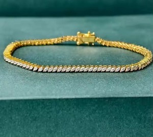New Round Shape Moissanite Diamond Tennis Bracelet Bezel Setting 18K Yellow Gold Diamond Bracelet for Both <b>Men</b> and Women - Product Image 1