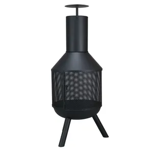Brasero extérieur à bois avec écran en maille et cheminée, chauffage de patio pour jardin et camping - Product Image 2