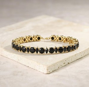 Black Onyx <b>Charm</b> Bracelet in 925 Sterling <b>Silver</b> Gold Plated Luxury Handmade Vintage Gemstone Jewelry Gift for Women - Product Image 1