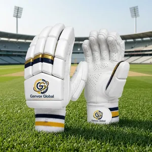 Ganvox Global <b>Cricket</b> Batting Gloves PU Leather <b>White</b> Hand-Stitched Pull-On Closure Lightweight Breathable 16-20mm Thickness All - Product Image 1