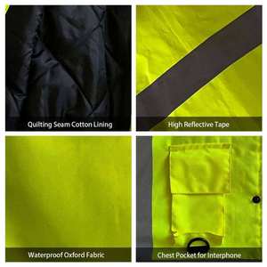 Men's Hi Vis Reflective Safety <b>Jacket</b> Waterproof Polyester Workwear Hooded Regular Fit with Pockets for Construction - Product Image 4