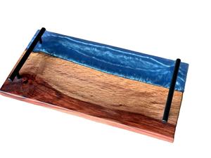 Quality Product Food Tray with 4 Pcs Coasters Set Acacia Wood & Resin Serving Tray with Metal Handle <b>Restaurant</b> & <b>Hotel</b> <b>Supplies</b> - Product Image 4