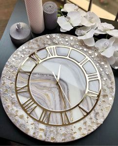 <b>Marble</b> Look Resin Wall <b>Clock</b> Round Single Face Needle Display Antique Style Decorative Timepiece for Living Room - Product Image 1
