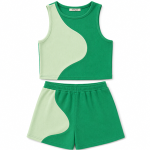 Custom Women Ribbed <b>Crop</b> Tank <b>Top</b> Shorts Set Summer Two Piece Outfit Sleeveless Front Logo High Quality Casual Fitness Wear OEM - Product Image 1
