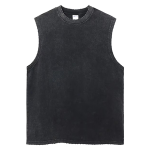 เสื้อกั๊กแขนกุดวินเทจผ้าวอช 230gsm แฟชั่นฤดูร้อน เสื้อกล้ามบาติกทรงหลวม ไหล่ทรงหยดน้ำ - Product Image 1