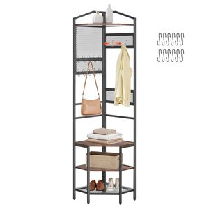 Appendiabiti angolare autoportante da 71,3 pollici con struttura in acciaio, ganci, ripiano superiore e organizer a barra per vestiti e scarpe - Product Image 1