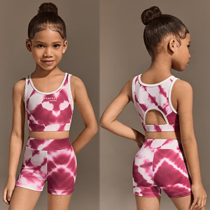 Perfect Industry <b>Girls</b> Tie Dye Crop Top & <b>Biker</b> Shorts Set Pink White Yoga Wear Breathable Spandex Polyester Activewear Kit - Product Image 3