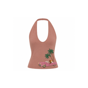 Women's Navy Blue Bee Embroidered Tank <b>Top</b> with Square Neck Casual Strappy Crop <b>Top</b> with Hand Embroidery Front Design Tank <b>Top</b> - Product Image 4