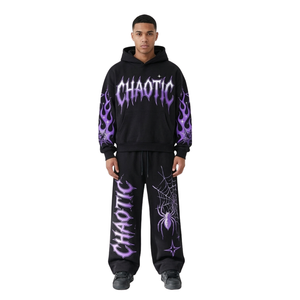 Custom <b>Burgundy</b> Ornamental Script <b>Hoodie</b> And Trousers Cotton Fleece Screen Print Decorative Script <b>Hoodie</b> Trouser Tracksuit - Product Image 6