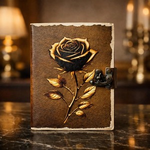 Rose Embossed <b>Leather</b> Journal Brown Floral <b>Diary</b> with Metal Clasp Closure - Product Image 1