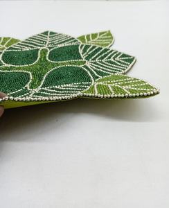 Handmade Flower Shape Fabric <b>Placemat</b> Green Beaded Leaf Design Bohemian Table Mat Decorative <b>Set</b> - Product Image 2