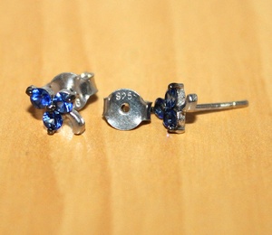 Wholesale 925 Solid <b>Sterling</b> <b>Silver</b> Natural Round Blue Sapphire Three Stone Cluster Stud <b>Earrings</b> Fine Jewelry Memoria Jewels - Product Image 5