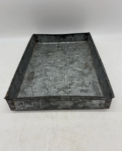 Plateau de service rectangulaire en acier galvanisé, style rustique campagnard, avec finition patinée et effet marbré, bac peu profond - Product Image 2