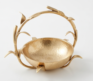 Elegante tazón de metal dorado para aperitivos con asa floral, tazón decorativo para frutas y nueces, elegante centro de mesa para fiestas y bodas - Product Image 4