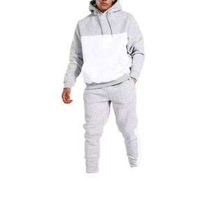 Vente en gros Ensemble de survêtement pour hommes avec logo personnalisé Survêtement deux pièces gris uni en polyester imprimé vierge avec fonction maternité - Product Image 1