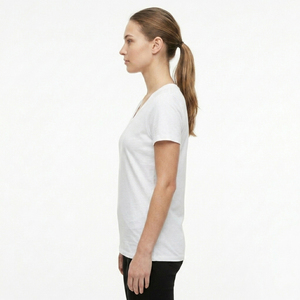 T-shirt de sport pour femme à col en V en mélange de spandex haute élasticité, personnalisable, uni, pour la gym et le fitness, haut de sport féminin - Product Image 3