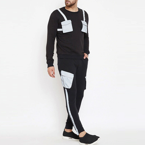 Survêtements décontractés personnalisés pour hommes, col rond, poignets côtelés, bas de pantalon à motif uni, grande taille, impression de logo personnalisé, légers et écologiques - Product Image 2