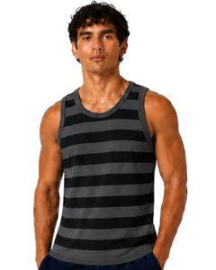 Charcoal Gray Black <b>Striped</b> Men Cotton Tank <b>Top</b> Sleeveless <b>Vest</b> Casual Summer Gym Fitness Shirt Breathable Loose Fit Streetwear - Product Image 1