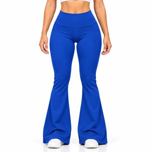 Women Blue <b>High</b> <b>Waisted</b> <b>Flare</b> <b>Leggings</b> Solid Full Length Yoga Pants Gym Workout Activewear Tights - Product Image 1