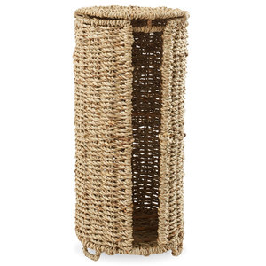 Support de rouleau de papier toilette en jonc de mer naturel Organisateur de stockage de papier hygiénique rustique avec panier décoratif tissé - Product Image 1