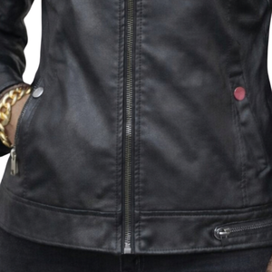 Black on Black <b>Leather</b> <b>Jacket</b> for <b>Women</b> Embroidered Sorority Style <b>Long</b> Sleeve Casual Biker Coat Fashion Outerwear for Event - Product Image 6