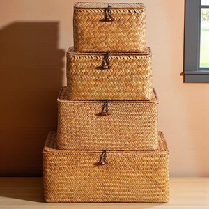 Juego de 4 Cestas de Almacenamiento de Ratán Tejidas a Mano con Tapa para Organización de Juguetes en Armarios, Estantes y Dormitorios - Product Image 1