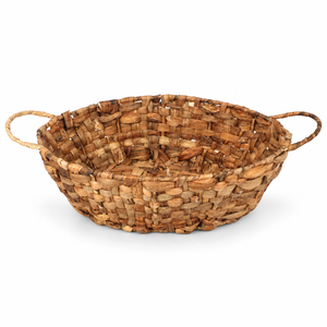 Panier ovale tressé en jacinthe d'eau personnalisable avec poignées, plateau de rangement domestique écologique, organisateur rustique pour la maison - Product Image 1