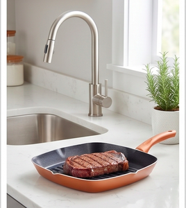 Square <b>Grill</b> Pan With <b>Ceramic</b> Non Stick Coating Aluminum Alloy Body Plastic Handle For Kitchenware And Induction Use - Product Image 5