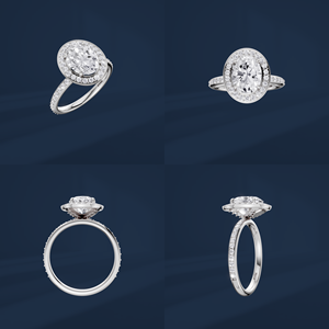 Anillo de Compromiso de Platino PT950 para Mujer con Diamante de Corte Ovalado, Halo y Diamantes Laterales, Estilo Clásico, Diamante Certificado por IGI - Product Image 6