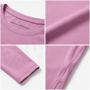 North Approach Women's Long Sleeve Crop <b>Top</b> Crew Neck Solid Pink Quick Dry Yoga Sportswear - Product Image 4