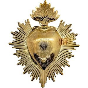 Wholesale Antique Gold Metal Sacred <b>Heart</b> Wall <b>Decor</b> Flaming <b>Heart</b> Ex Voto Catholic Religious Art Vintage Home Accent Plaque - Product Image 5