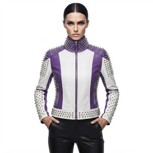 Women Leather Studded <b>Jacket</b> Wholesale Female Leather Studded Slim Fit Biker <b>Jacket</b> Ladies Stand Collar Leather Studded <b>Jacket</b> - Product Image 6