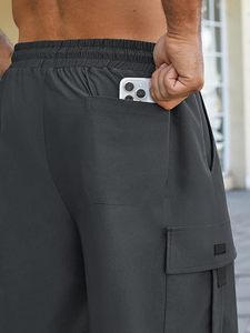 Men's Casual Oxford Solid Woven Spandex/<b>Nylon</b> Stretch Breathable Anti-UV Quick-Dry Cargo <b>Shorts</b> Front Logo Drawstring Mid Waist - Product Image 5
