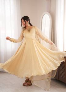 Salwar Kameez Beige Tradicional, Largo Regular, Vestido para Bodas y Fiestas, para Mujer, India, Pakistán, Corte Regular, Sin Arrugas, Secado Rápido - Product Image 6