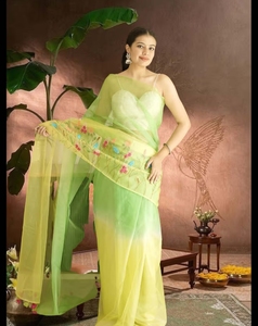 Sari Verde de Organza Bordado con Hilo para Mujer KV con Blusa Sin Coser - Product Image 2